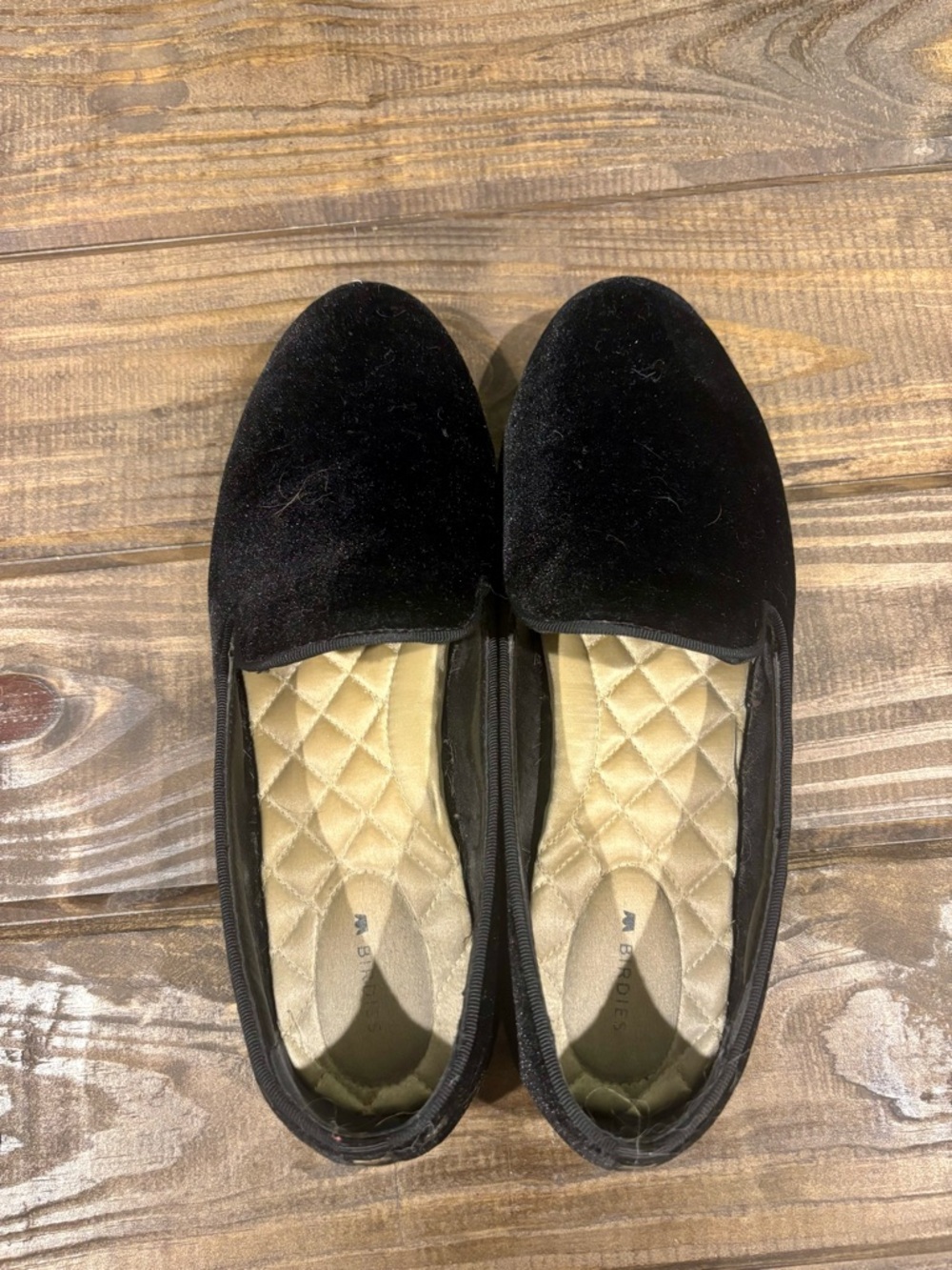 Birdies Black Velvet Quilted Insole Flats